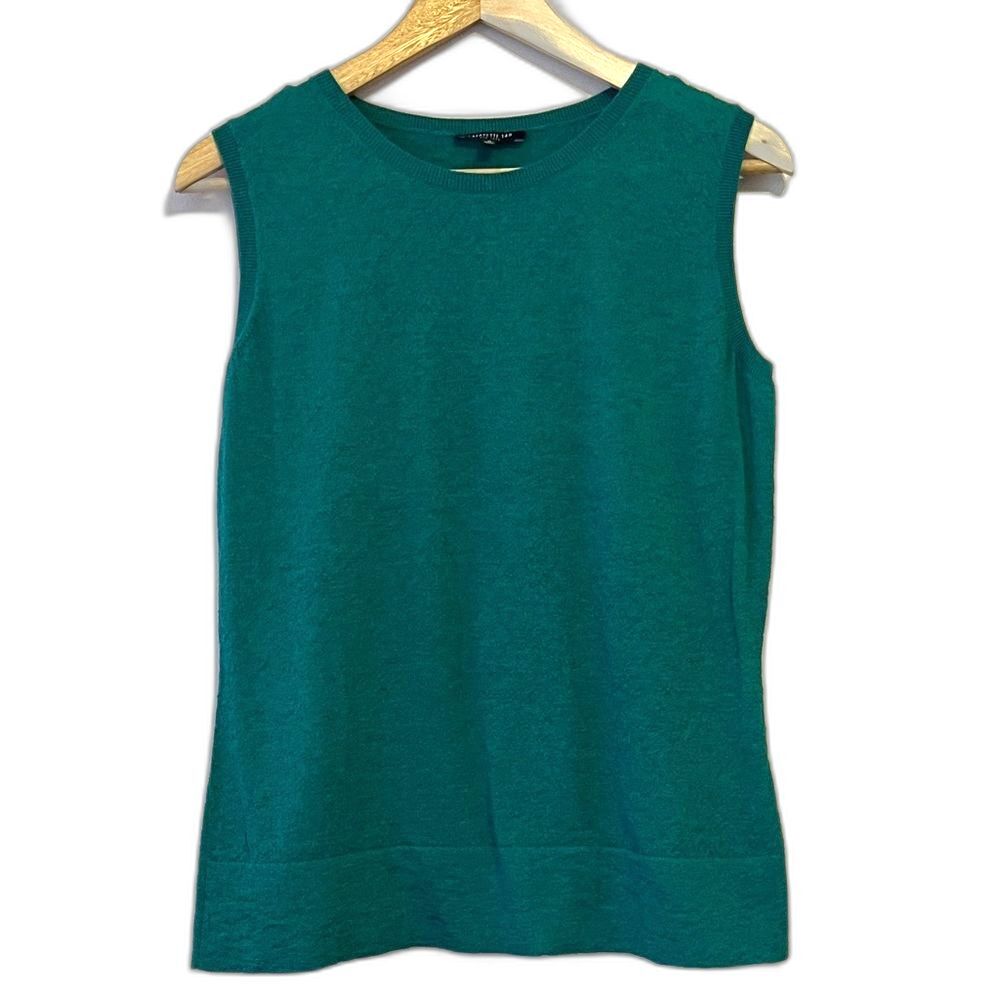 Lafayette 148 Sleeveless Wool Knit Sweater Tank Green Medium Preppy Academia